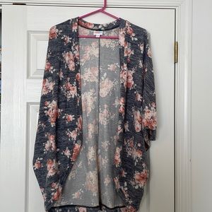LuLaRoe Tracy Cardigan. Like new. Gray with pink flowers